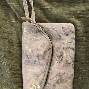 HOBO Metallic Rose Suede Wristlet Clutch